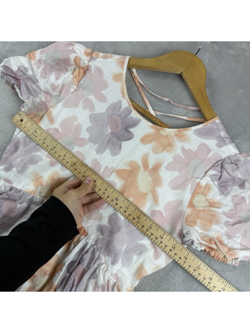 Sunday Best Women Size 2 Floral Linen Cotton Puff Sleeve Mini Dress Pastel Soft - Picture 5 of 10